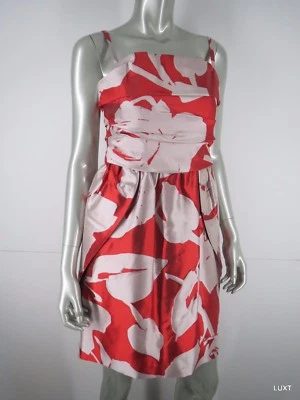 Lida Baday Party Dress Size 8 M NEW Red Ivory Floral Silk Ruched Cocktail - Image 1 of 4