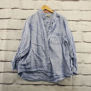 C and C CALIFORNIA Top Womens 1X Button Down Linen Long Sleeve Blue - Picture 1 of 8