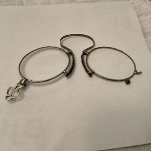 1880s Pince-nez Spring Bridge Nose Eyeglasses Steel Oval Lens Frame with Case - Picture 1 of 10