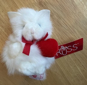RUSS Itty Bitty Love Peludo Blanco Gatito con Arco Rojo y Corazón 3" Etiquetas de Juguete de Peluche Nuevo de Lote Antiguo - Imagen 1 de 5