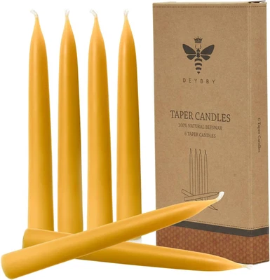 Velas cónicas de cera de abejas natural, velas de cera de abejas sin humo y sin goteo, láser largo Foto 1 de 4