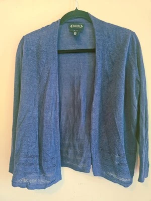 Cárdigan suéter Nanette Lepore para mujer 100 % lino tejido abierto azul marino mediano  Foto 1 de 4