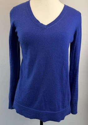 Suéter pulôver Banana Republic XS azul extra fino lã merino leve gola VN - Imagem 1 de 4