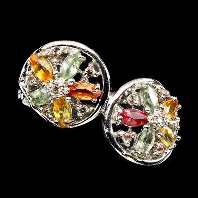 Anello in argento sterling 925 con zaffiro marchesa taglio diamante e fiore 8 - Immagine 1 di 4