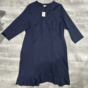 J Jill Ponte Faux Wickelkleid Petite Large Navy Karriere Büro Stretch Maritim - Bild 1 von 18