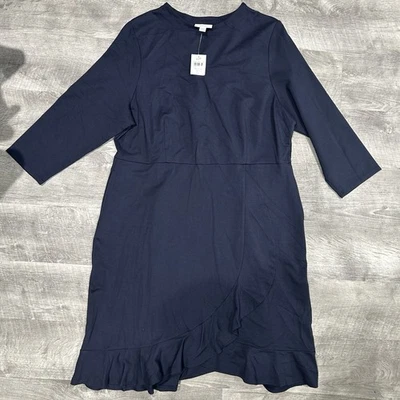 J Jill Ponte Faux Wrap Dress Petite Large Navy Career Office Stretch Nautical - Image 1 of 4
