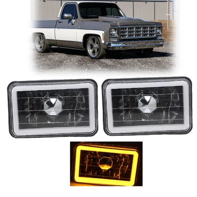 4x6" Inch LED yellow Headlights For Chevrolet C10 C20 C30 K10 1980-1986 Pickup - Image 1 of 4