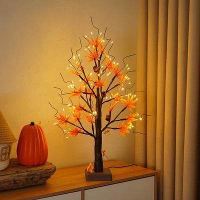 24” 72 LED Decoraciones de Otoño para Hogar, Abedul Árbol Iluminado Otoño Hojas de Arce Ar... Foto 1 de 4