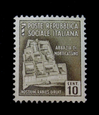 Italy Stamps Scott 23 Monte Cassino Abbey 10 Cent 1944 Mint OGH - Image 1 of 2