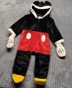 Disney Baby Mickey Mouse Kostüm Strampler Plüsch Kapuze Wimpelanzug 18-24M rot schwarz - Bild 1 von 12