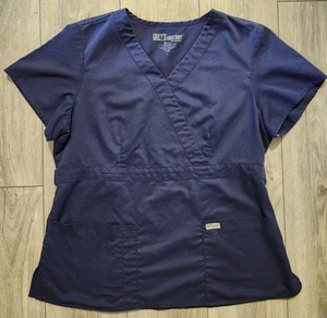 GREY'S ANATOMY SCRUB TOP SIZE LARGE NAVY BLUE WOMENS NURSING MEDICAL UNIFORM - Picture 1 of 12