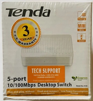 TENDA - 5 PORT DESKTOP Ethernet SWITCH 10/100 MBPS Plug and Play PC Mini New - Image 1 of 2