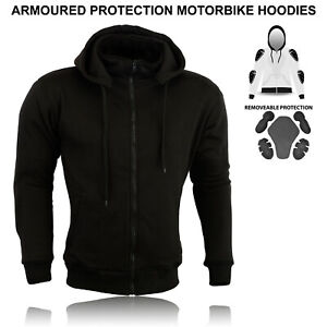 Motorcycle Motorbike Armoured Hoodie Hoody Fleece Jacket Zip Up Removable Armour