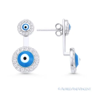 Pendientes colgantes y pernos de perno y circonio circular con cuentas de mal de ojo en plata esterlina 925 - Imagen 1 de 1