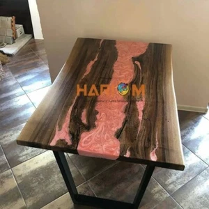 Mesa de comedor superior de resina epoxi rosa borde vivo madera cafetería oficina mesa decoraciones - Imagen 1 de 8