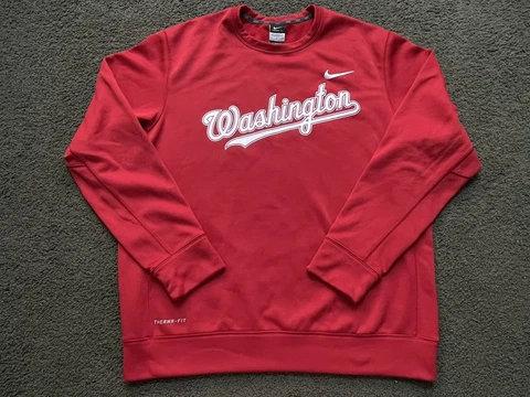 NIKE 2012 Washington Nationals Therma-Fit Crewneck Sweatshirt L Pullover Warmup Cover