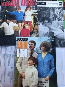 3 Vintage Aran Pattern Books Sirdar Aran Look Patons Junior & Aran Book Family - Picture 1 of 14