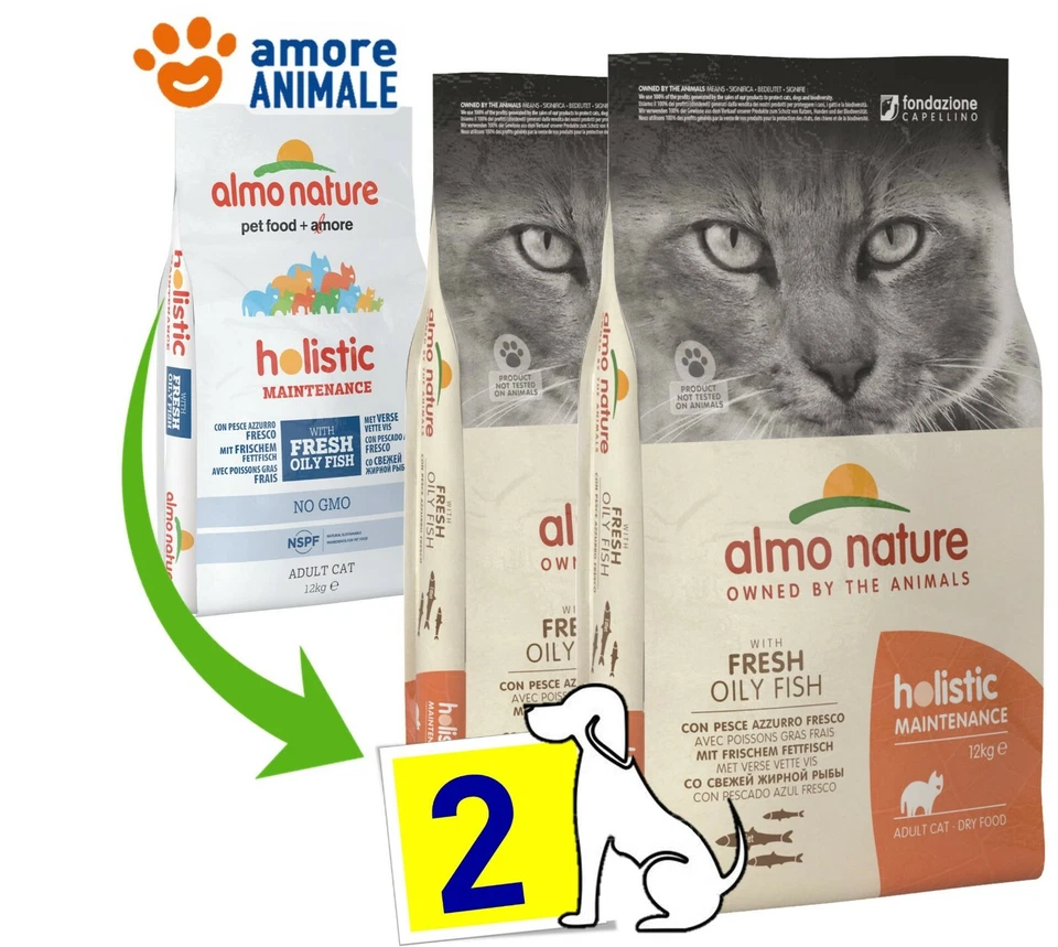 2 SACS Almo Nature Holistic Chat Adulte – Poisson Bleu Et Riz 12 Kg - Photo 1/1