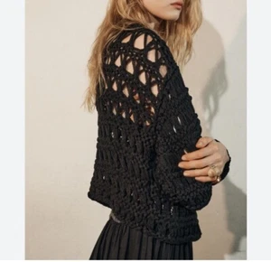 Zara Black Open Knit Oversized Sweater Wool Alpaca Sz Large - Picture 1 of 8