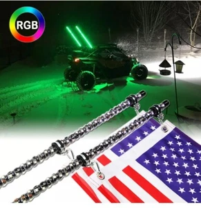 2x 3FT LED RGB Spiral Chasing Whip Lights Antenna + Flag For Can-Am Maverick X3 - Picture 1 of 24