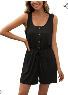 Fashion Sleeveless Button Down Shorts Romper With Pockets Size S - Image 1 of 4