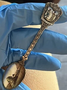 PORT SAID antique demitasse collector spoon enamel bowl/crest, SPHINX + PYRAMIDS - Picture 1 of 3