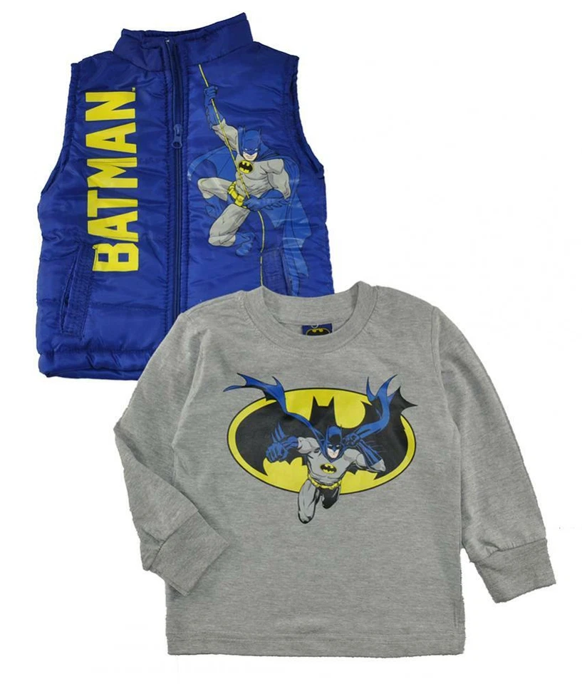 Juego de 2 chalecos Batman Boys L/S gris jaspeado talla 2T 3T 4 5 6 7 Foto 1 de 1