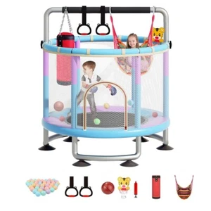 60" Trampoline for Kids Baby Toddler Trampoline w/ Net and Swing Basketball Hoop - Picture 1 of 7