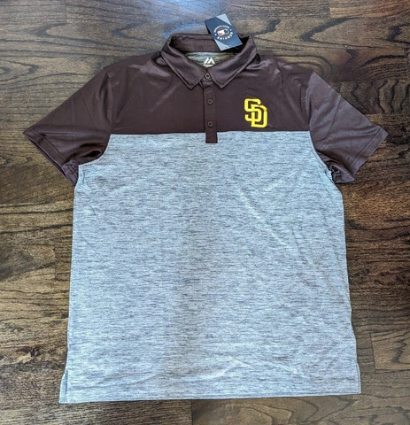 Mens San Diego Padres Majestic Brown/Grey Polo Shirt Stretch Multiple Sizes Cover