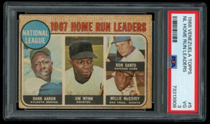 1968 Topps Venezuelan #5 Home Run Leaders Hank Aaron, Santo McCovey PSA 3 VG