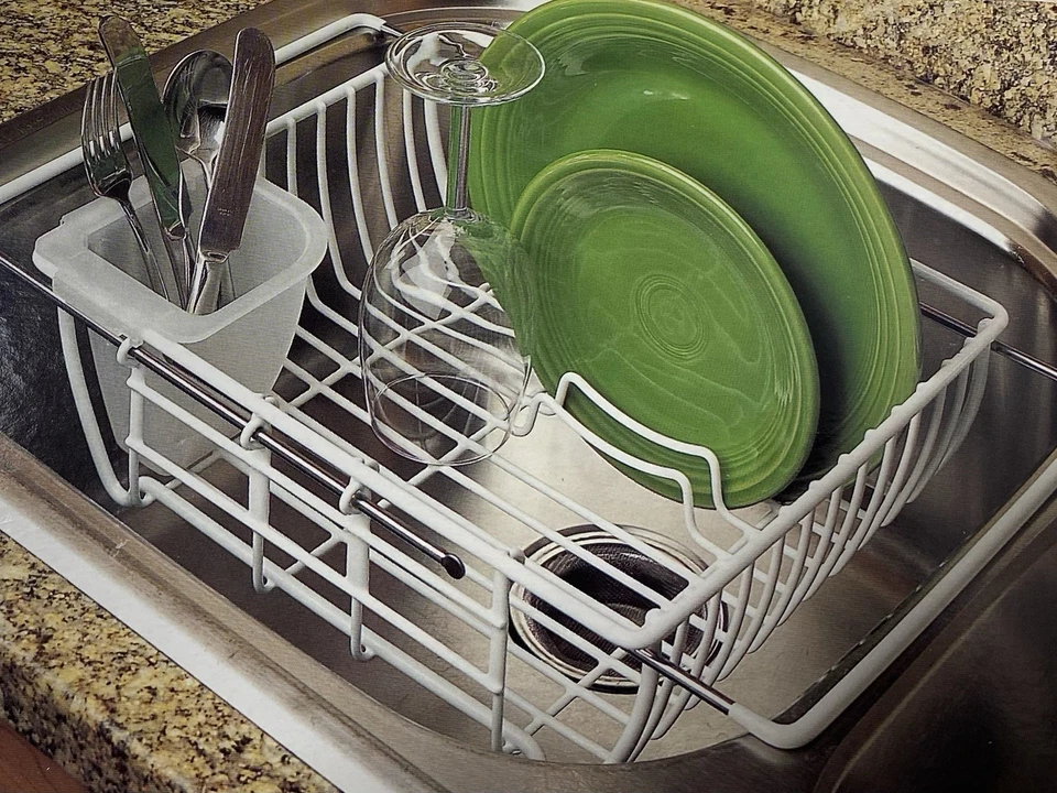 Estante para platos sobre el fregadero 14”x12”x5” con cesta para cubiertos - blanco Foto 1 de 1