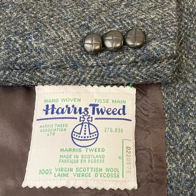 Vintage Harris Tweed Sport Coat Mens 46R Blue Grey Wool Made in Canada Blazer Foto 1 de 4
