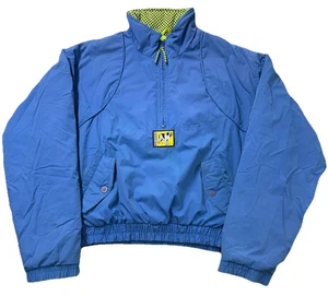 Vintage 90’s Big Dog 1/4 Zip Mens Puffer Jacket size XL Blue Neon Polka Dot - Picture 1 of 12