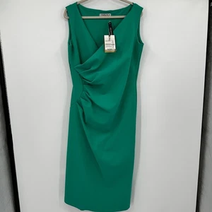 NWT Chiara Boni Aliki Faux Wrap Emerald Green Ruched Sheath Dress Size 16 - Foto 1 di 15