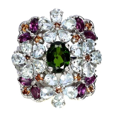 Black Friday Sterling Silver Ring Oval Chrome Diopside Aquamarine Gemstone 7.5 - Image 1 of 4
