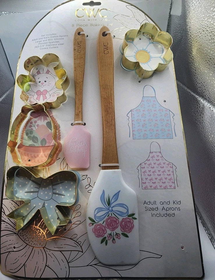 CWC Mommy and Me Spring Easter Baking set aprons spatulas Cookie cutters