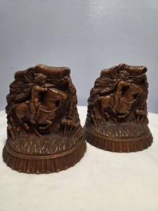 Vintage Set End Of The Trail Native American Indian Horse Book Ends Faux Wood - Bild 1 von 7