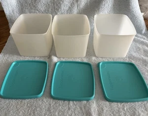 Tupperware 3er Set quadratische Behälter grüner Deckel 4 cm hoch - Bild 1 von 7