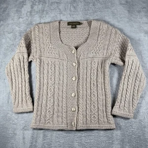 Suéter para mujer Inis Crafts mediano de lana merino tejido con cable Aran pescador Irlanda - Imagen 1 de 14