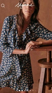 Sezane Asianne Wrap Dress Sz 36 Blue Floral Ruffle Paris Cara Print NWT $205 - Picture 1 of 12