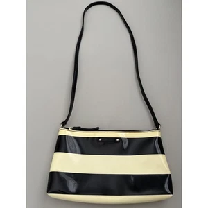 Kate Spade Black & Cream Striped Patent Leather Shoulder Bag Purse - Picture 1 of 10