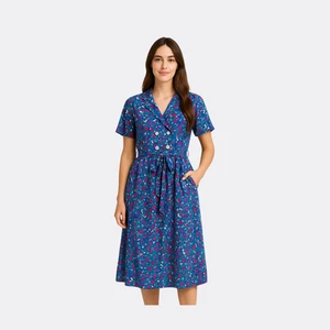 Robbie Bee Vintage Floral Midi Dress Size 9 V-Neck Double Button Belted - Picture 1 of 5