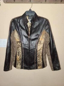 Gorgeous Koos of Course Leather Mixed Media moto Jacket SZ MD - Picture 1 of 5
