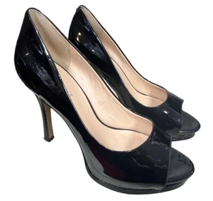 NINE WEST Black Shiny Patent Peep Toe Stiletto 4.5" High Heels Shoes Uk 5 Eu 38 - Picture 1 of 12