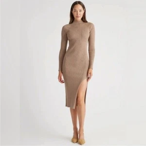 NWOT Quince eco knit ribbed mock neck sweater dress Warm taupe medium minimalist - Picture 1 of 10