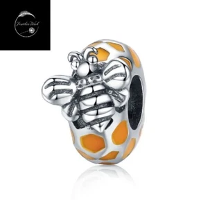 Sterling Silver 925 Charm Honey Bee Insect Spacer Bead - Friend Family Wife Mum - Picture 1 of 7