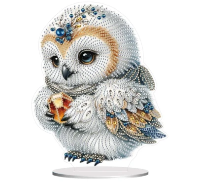 5D DIY Cute White Owl Acrylic Tabletop Diamond Art Kit Embroidery Rhinestone - Image 1 of 4