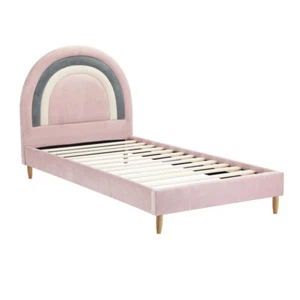 Bed Frame Single Size Kids Bed Frame Pink Velvet - Picture 1 of 7