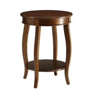 Acme Furniture End Table Modern Style 18" Walnut Round Wood w/ Open Storage - Picture 1 of 10