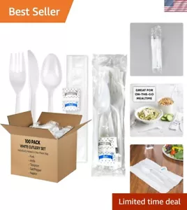 Sturdy Medium Weight Plastic Cutlery Pack with Convenient Napkin - 100 Count - Picture 1 of 9